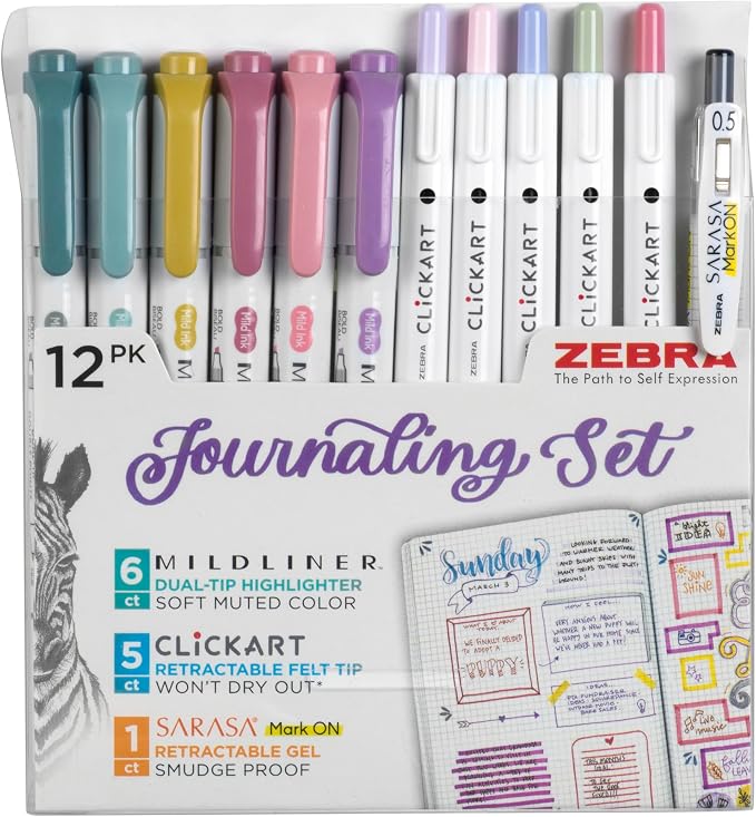 Zebra Pen - Premium 12-Pack Journaling Set - No Bleed MILDLINER Highlighters by ZebraPen