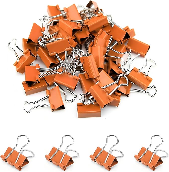 50 Pack Small Orange Binder Clips 3/4 Inch, Colored Little Paper Clamps by Qikaara