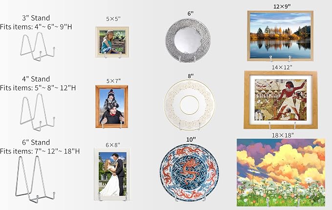 IBosins 5 Pack 6 Inch Plate Holder Display Stands, Metal Silver Frame Stand - Image 3
