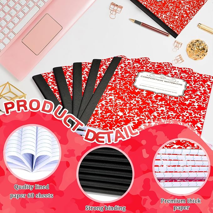 Seajan 20 Pack Composition Notebooks, Wide Ruled Paper, 7-1/2" x 9-3/4" Marble - Image 3