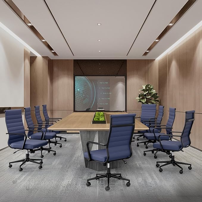 Okeysen Office Desk Chair Conference Room Chairs Modern Ergonomic Executive Swivel Chair Adjustable Height PU Leather Home Desk Chairs with Armrests Comfy Computer Task Chairs with Wheels (Navy Blue)-DeskLoop Office