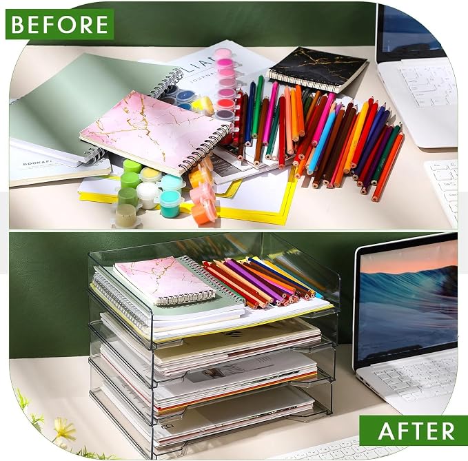 DoubleFill 4 Pcs Stackable Letter Tray Rectangular Plastic Desk Organizer 13 x - Image 4