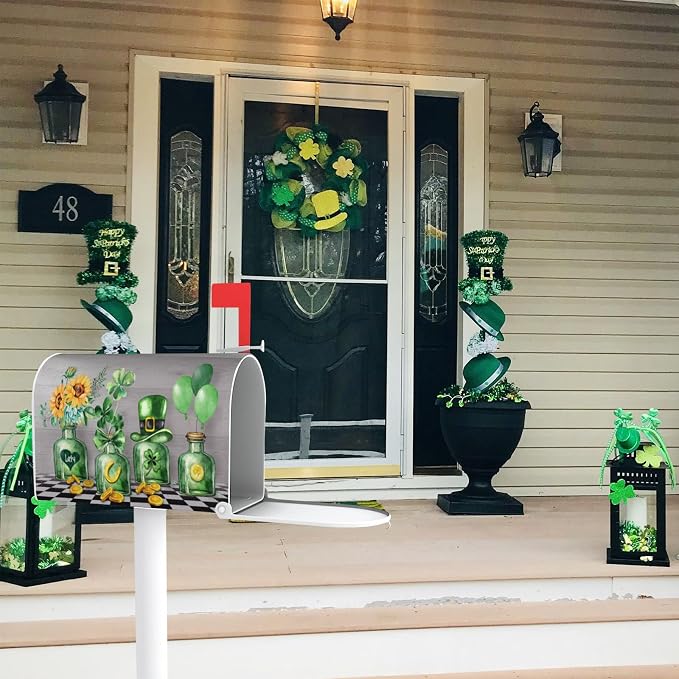 Irish St. Patrick's Day Shamrock Mailbox Cover, 21x18 in Sunflower Hat Balloon - Image 4