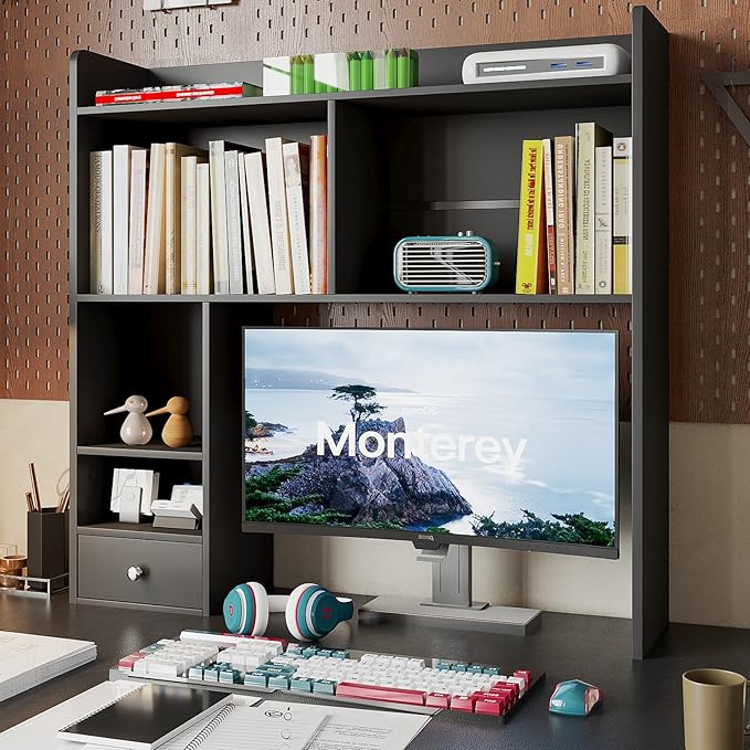 ChooChoo Desktop Bookshelf, 36.4" Tall Countertop Desk Hutch by ChooChoo