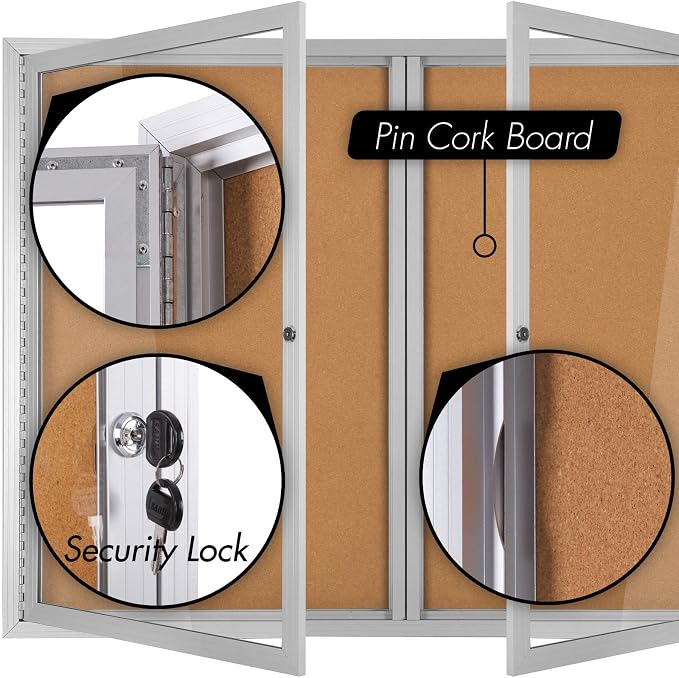 INNOVART Enclosed Bulletin Board 48”x36”, Lockable Cork Noticeboard - Image 4