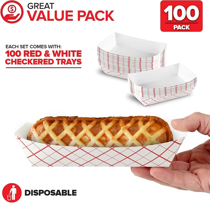 Stock Your Home Medium Paper Food Boats – 2 lb Disposable Red & White Checkered - Image 2