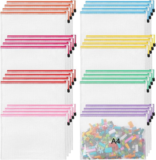Jetec 32 Pcs Mesh Zipper Bags Toy Storage Bikini Organizer Bag Bolsas Para Guardar Trajes De Baño Waterproof Zipper Reusable Pouch Puzzle Multipurpose for Storage Office(Stylish Color,13 x 9.5 Inch)-DeskLoop Office