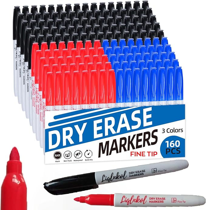 Fine Tip Dry Erase Markers 160 Pack Bulk, Low Odor Perfect by Liqinkol