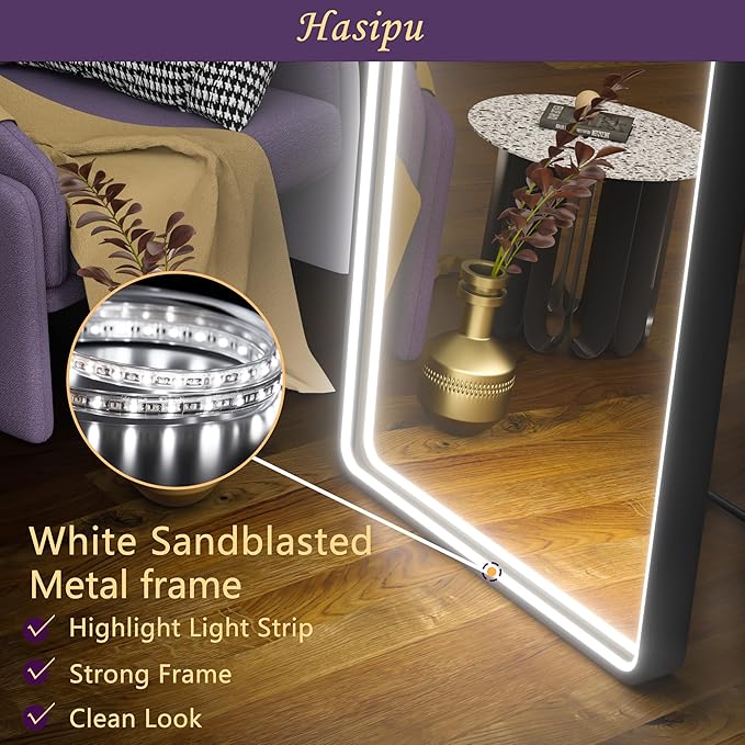 Hasipu 71" x 28" LED Mirror - Full Length with Lights, Arch Design, Wall Mounted, Dimming & 3 Color Modes-DeskLoop Office