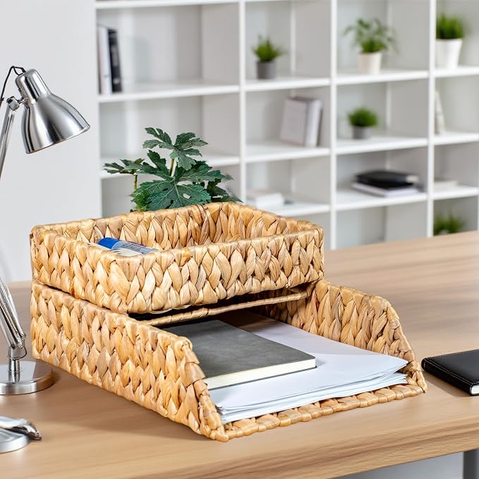 PINXIURY Woven Water Hyacinth Paper Organizer - Image 5