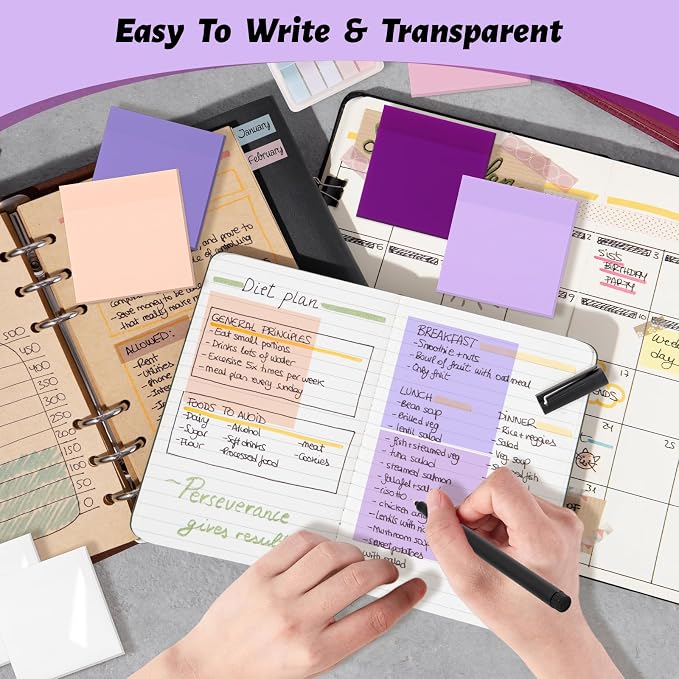 ‎SYMDROMIA Transparent Sticky Notes, 800 Sheets Lavender Purple - Image 4