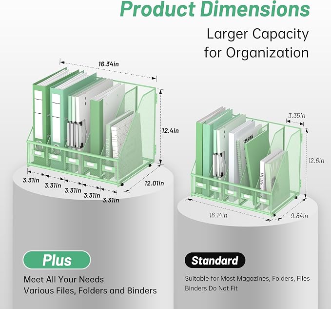 DALTACK 5 Vertical Compartments Magazine File Holder, Binder Organizer - Image 2