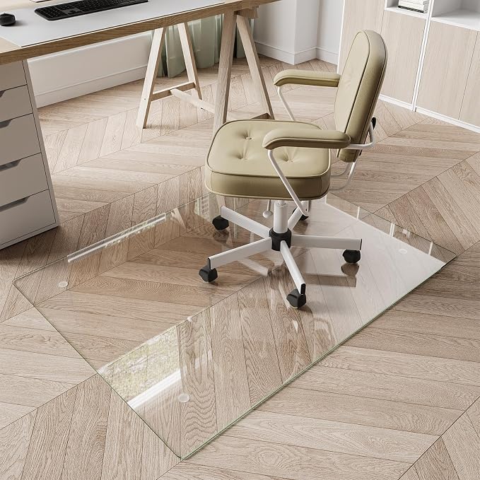 Koonmi Chair Mat for Carpet, Tempered Glass 30"x48" Office Chair Mat, Glass by KOONMI