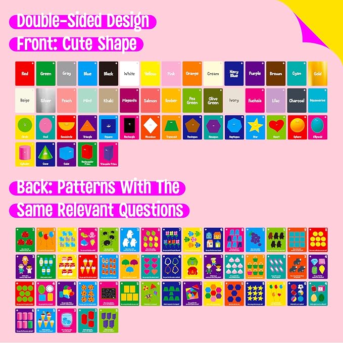 Color & Shape Flashcards, 50 Double-Sided Cards Colorful Cards Educational - Image 4