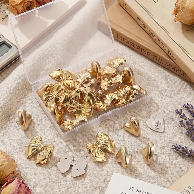 20PCS Gold Push Pins Set, Bow Heart Metal Thumb Tacks, Cute Decorative Pushpins - Image 7