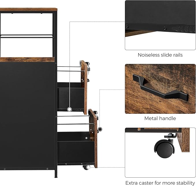 VASAGLE File Cabinet for Home Office, 2-Drawer Filing Cabinet with Lock, Open Shelf, Printer Stand, for A4 and Letter Sized Files, Adjustable Feet, Industrial, Rustic Brown and Ink Black UOFC045B01-DeskLoop Office