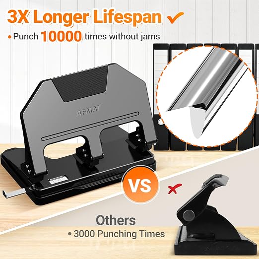 AFMAT 3 Hole Punch Heavy Duty, 9/32" Hole Diameter, 40-Sheet 3 Hole Puncher - Image 4