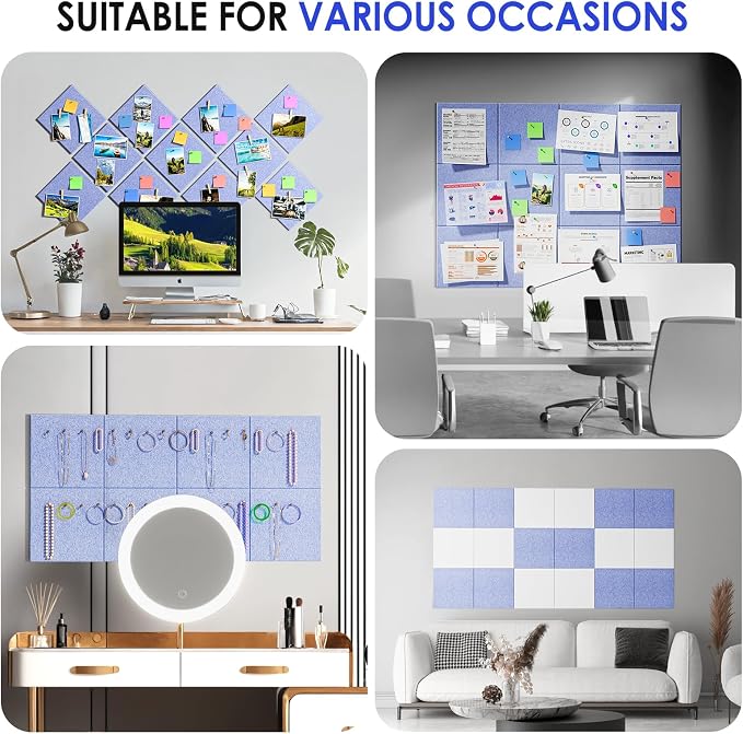 MaxGear Felt Bulletin Board 48" x 36", Light Blue Felt Wall Tile Wall Decor | - Image 6