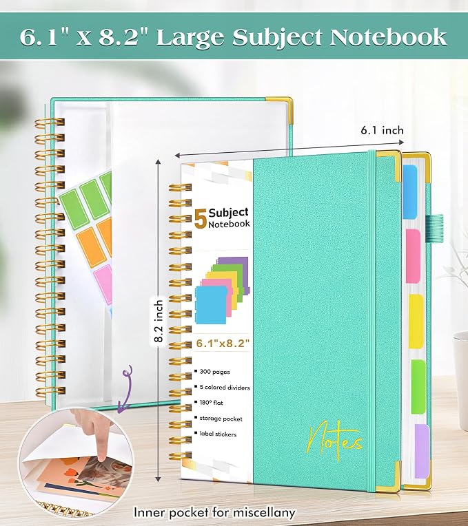Spiral Notebook Journal with Removable Dividers Tabs, 300 Pages Hardcover - Image 4