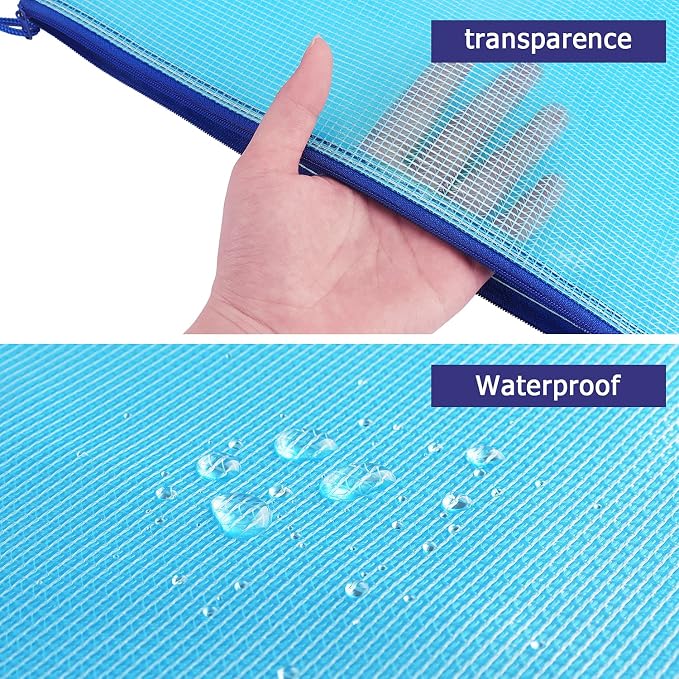 6 Pack Mesh Zipper Pouch Bags, Waterproof Zipper Pouch A4 Size | Zip File - Image 4