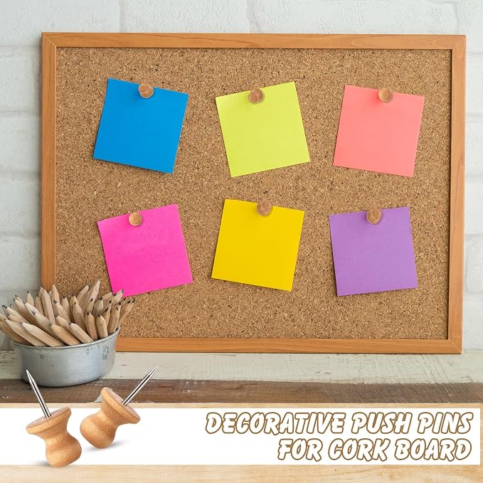 Sawysine 80 Pcs Wood Push Pins, Cute Thumb Tacks Decorative Push Pins - Image 5