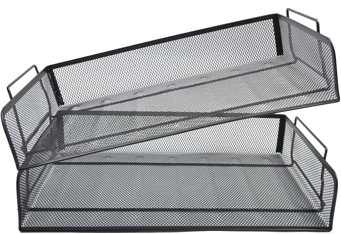 EASEPRES 2 Pack Stackable Desk Paper Tray, Metal Mesh Desktop Document Letter - Image 4