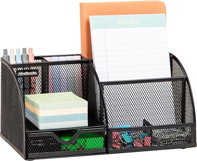 Mind Reader 7-Compartment Desktop Organizer, Metal Mesh Desk Organizer by MindReader