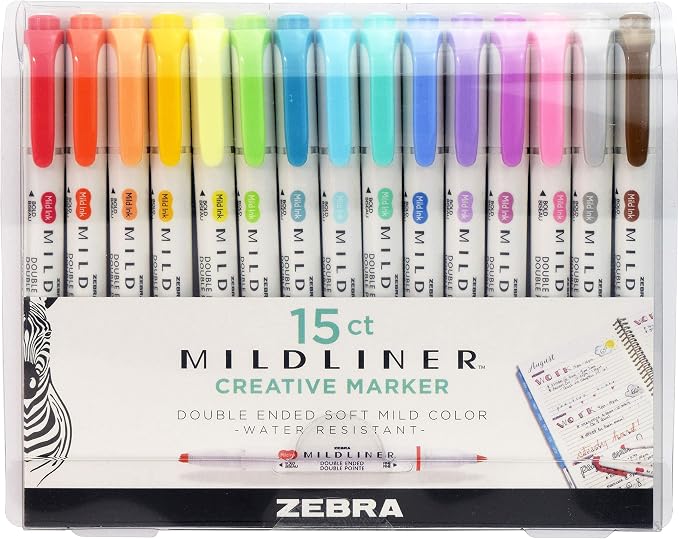 Zebra Pen Mildliner Double Ended Highlighter Set, Broad and Fine Point Tips by ZebraPen