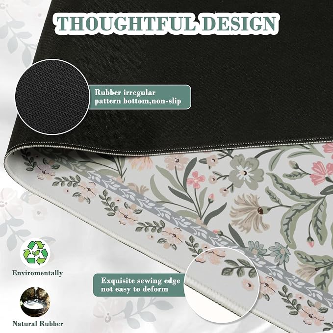 iCasso Aesthetic Floral Desk Mat, L Mouse Pads, Anti-Slip Mousepad - Image 4