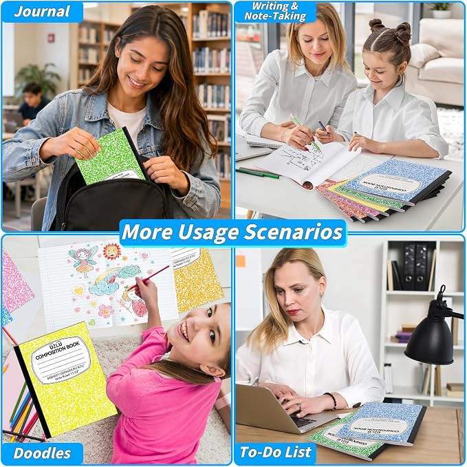 24 Pack 9.75 x 7.5 in Large Composition Notebooks Bulk 6 Color Wide Ruled - Image 7