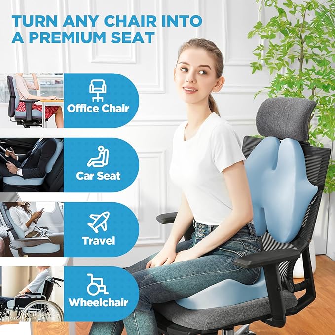 BEAUTRIP Seat Cushion & Lumbar Support Pillow for Office Chair, Car & Wheelchair - Ergonomic Coccyx Cushion for Tailbone, Sciatica & Back Pain Relief - Extra-Dense Charcoal Memory Foam Chair Cushions-DeskLoop Office