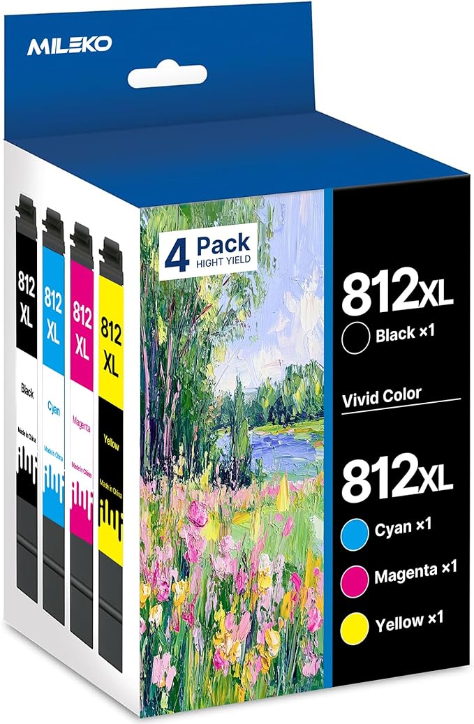 812XL Ink Cartridge Epson Remanufactured Replacement for Epson 812 812XL Ink Cartridges Combo Pack for Epson 812 XL T812XL Work for Workforce Pro WF-7840 WF-7820 WF-7310 EC-C7000 Printer（4 Pack）-DeskLoop Office