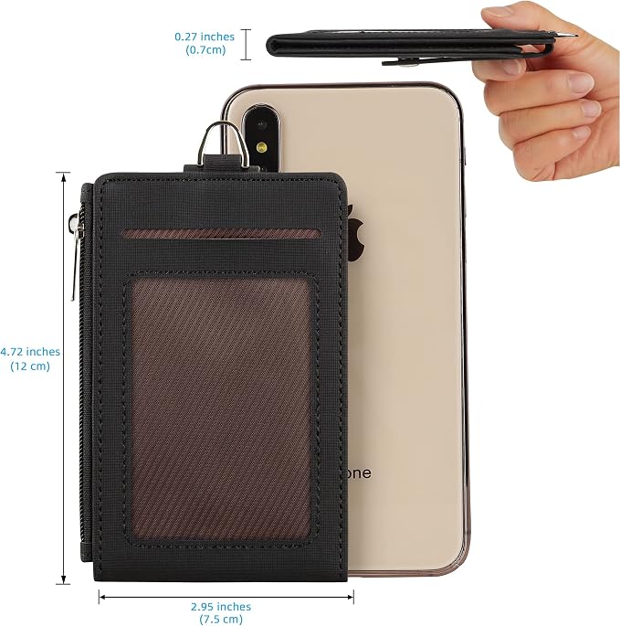 Women & Men Keychain Card Holder Case Zipper Slim Minimalist Front Pocket Wallet - Image 5