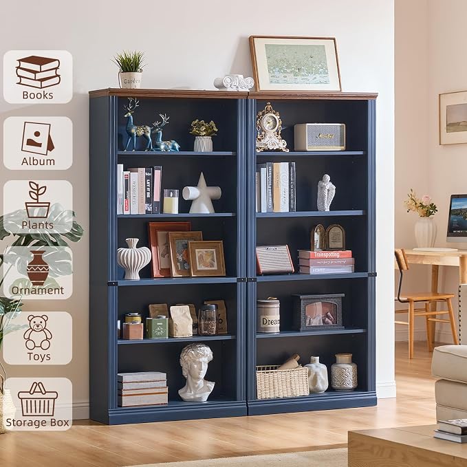 RWYHG 70" Blue Tall Bookshelf, 5-Tier Thick Wooden Book Shelf - Image 4