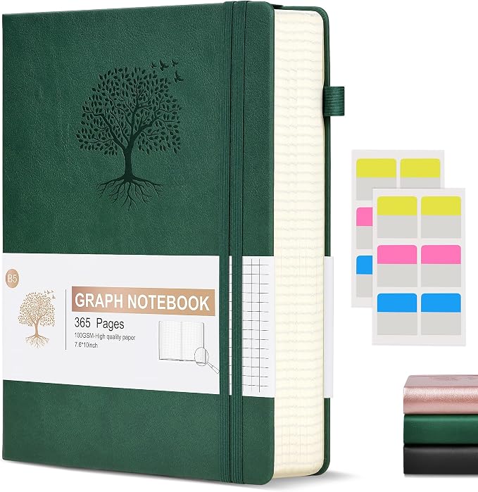 Graph Paper Notebook Journal, 360 Numbered Pages Grid Notebooks, Thick 100gsm by Ansopu