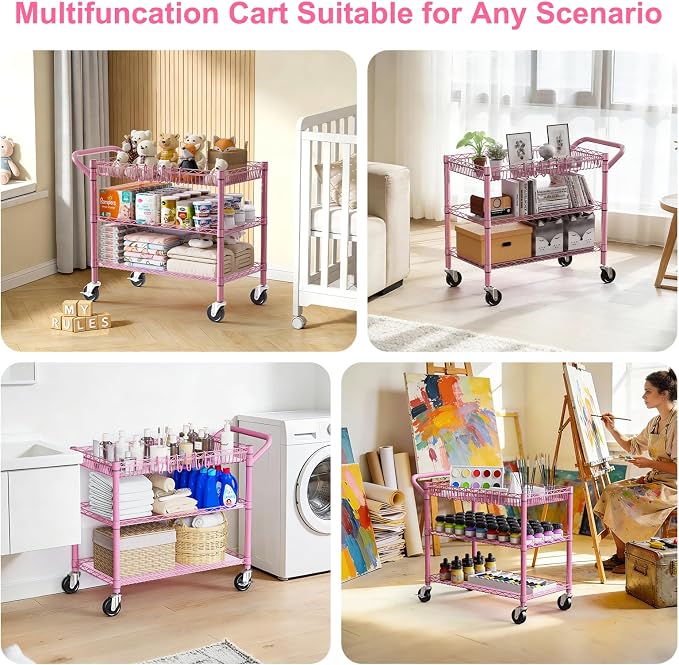 WDT Pink Rolling Utility Cart - Image 7