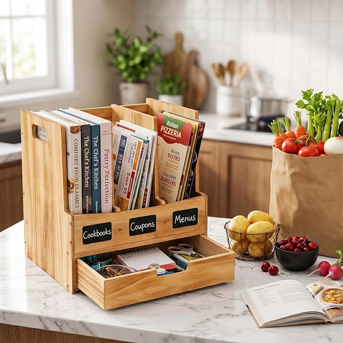 Wood Desk File Organizer, 3-Section Vertical File Holder - Image 9