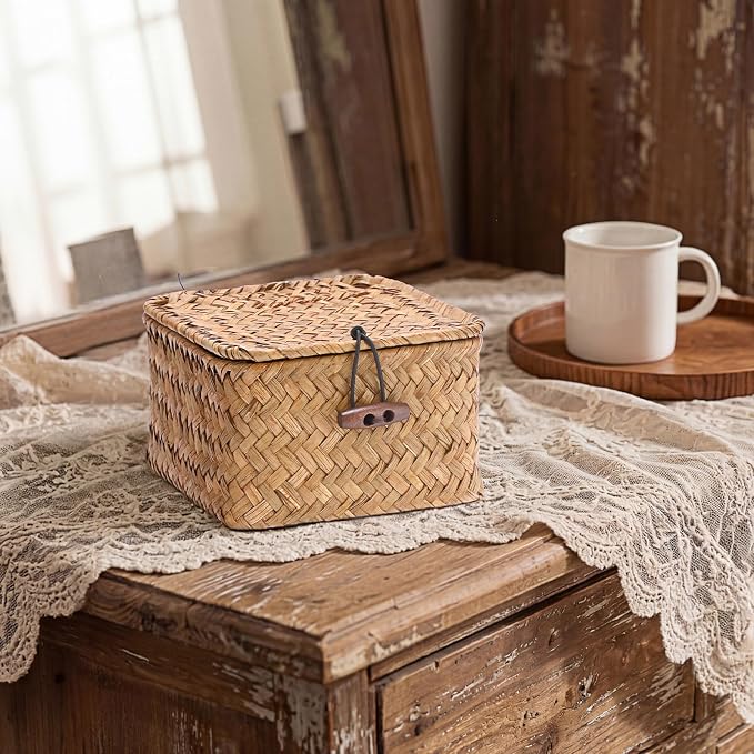 Hipiwe Handwoven Seagrass Basket Decorative Shelf Basket - Image 7