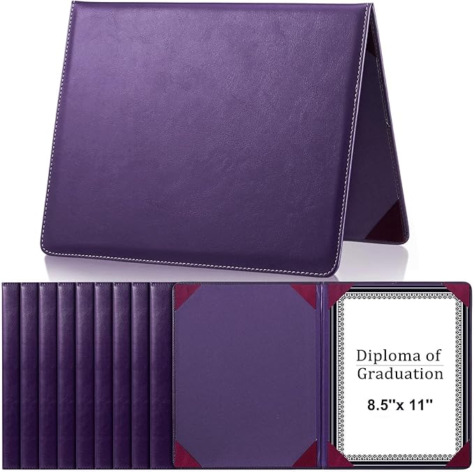 Tenare 10 Pcs Purple Leather Certificate Holder 8.5 x 11 PU Phd Bachelor Master by Tenare