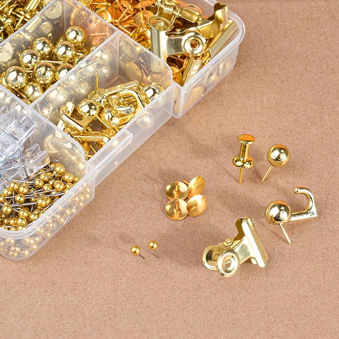 400 Pcs Gold Push Pins Set, 7 Styles Push pins, Pin Tacks, Decorative Thumb - Image 3