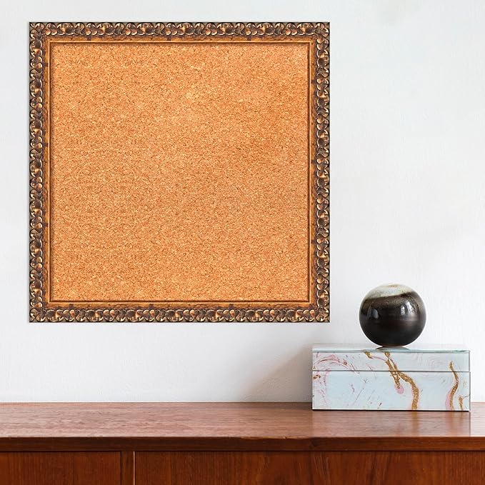 Amanti Art Natural Cork Board for Wall, 16x16 Vision Board with Bronze Frame, Small Corkboard Office Decor for Home Organization, Traditional Corkboard Pinboard to Display Items for Home Organization-DeskLoop Office