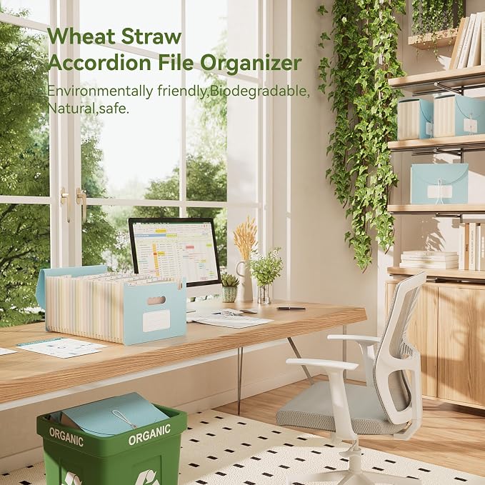 EcoStash Accordion File Organizer, 26 Pockets Wheat Straw Expanding File Folder - Image 2
