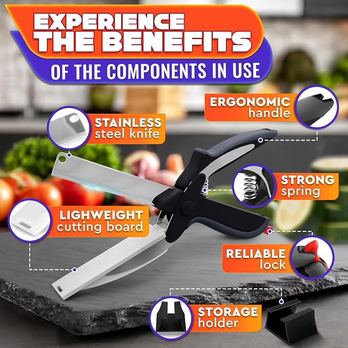 2 in 1 Kitchen Scissors for Food – Stainless Steel 9.5" Tomato Knife Chops - Image 3