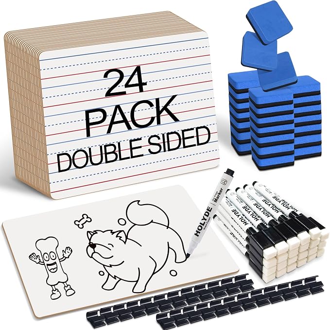Set of 24 Dry Erase Boards, Double Sided Small Whiteboards by HOLYDE