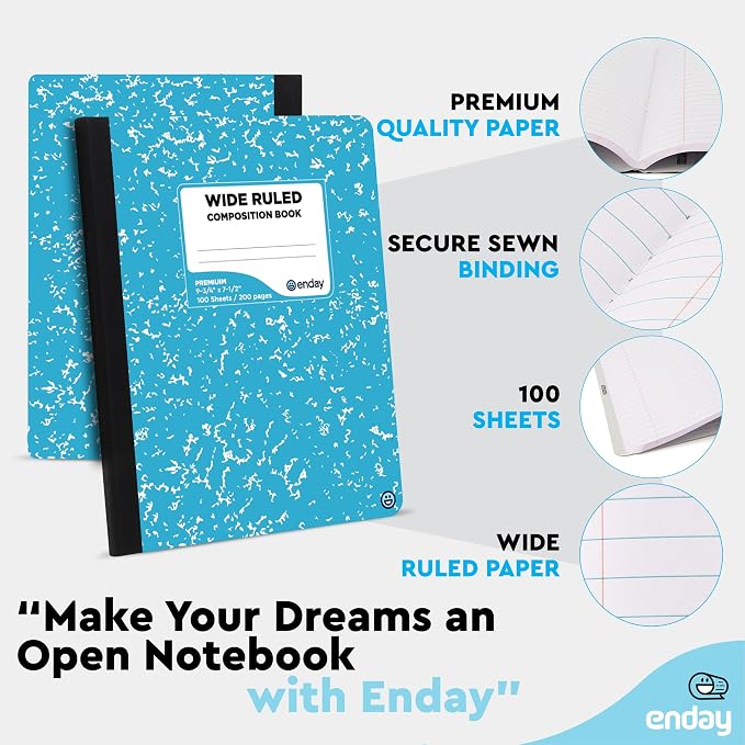 Enday Composition Notebooks Wide Ruled Paper, Colored Marble Composition - Image 2