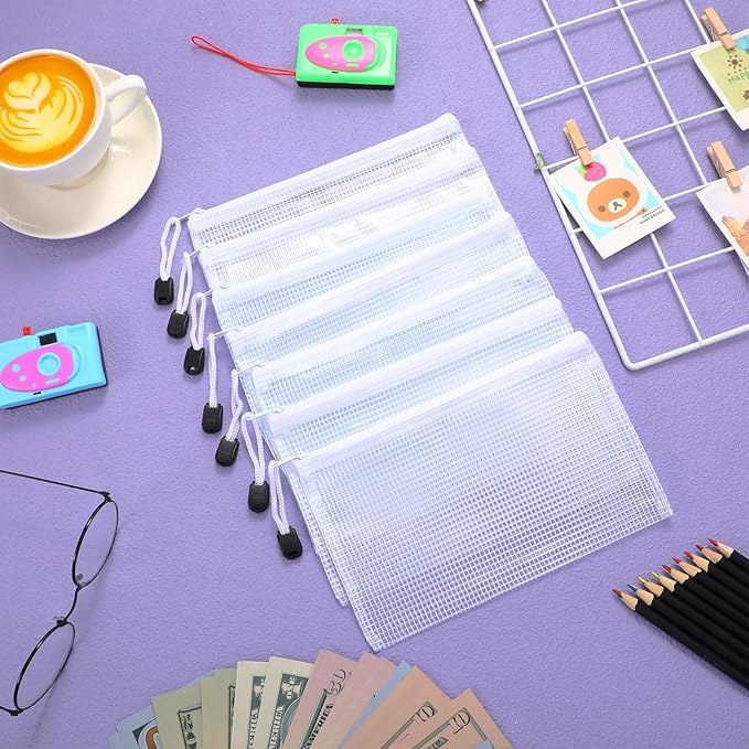 Jetec 32 Pcs Mesh Zipper Bags Toy Storage Bikini Organizer Bag Bolsas Para Guardar Trajes De Baño Waterproof Zipper Reusable Pouch Puzzle Multipurpose for Storage Office(White,7.5 x 5 Inch)-DeskLoop Office