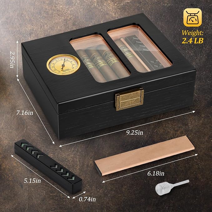 Cigar Humidor, Glass Top Cedar Cigar Case, Cigar Box - Image 2