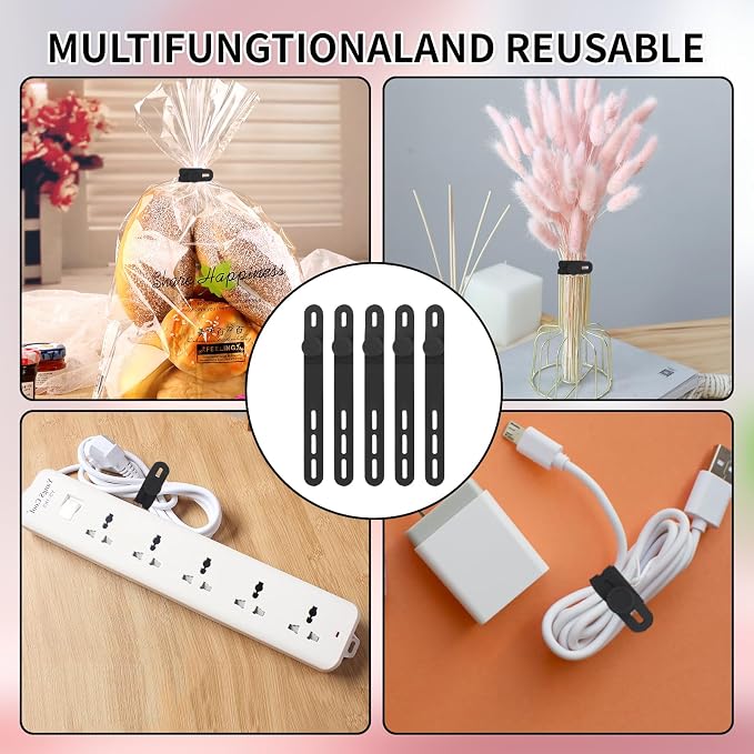 Oligei 25 Pcs Silicone Cable Ties, Cable Ties Reusable, High Elasticity Cord - Image 7