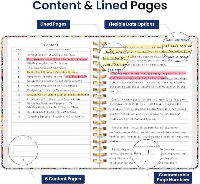 Lined Spiral Notebook Journal for Work, 300 Pages Thick B5 (7.1"x10") College Ruled Journal for Women & Writing, Hardcover Notebook for Note Taking, Perfect for Office Home School, Spring Meadow-DeskLoop Office