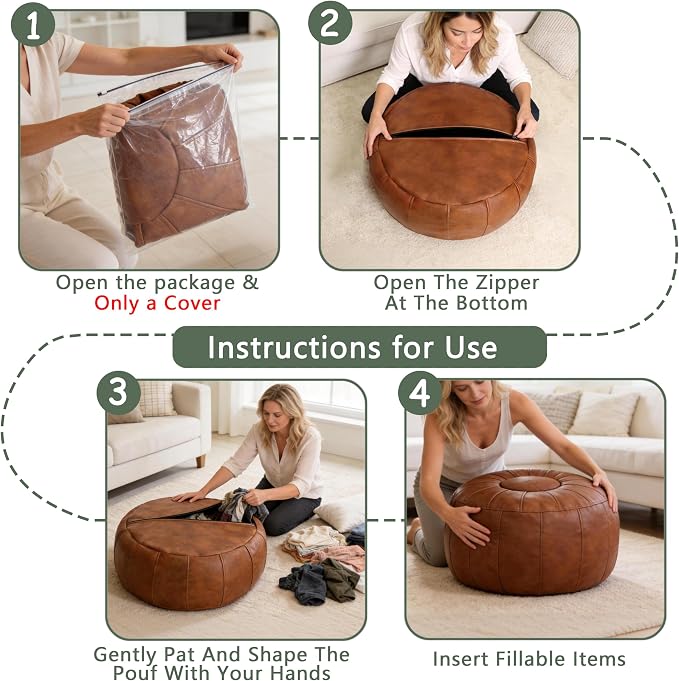 Thgonwid Unstuffed Moroccan Storage Pouf Foot Stool Ottoman Seat Handmade Faux - Image 7